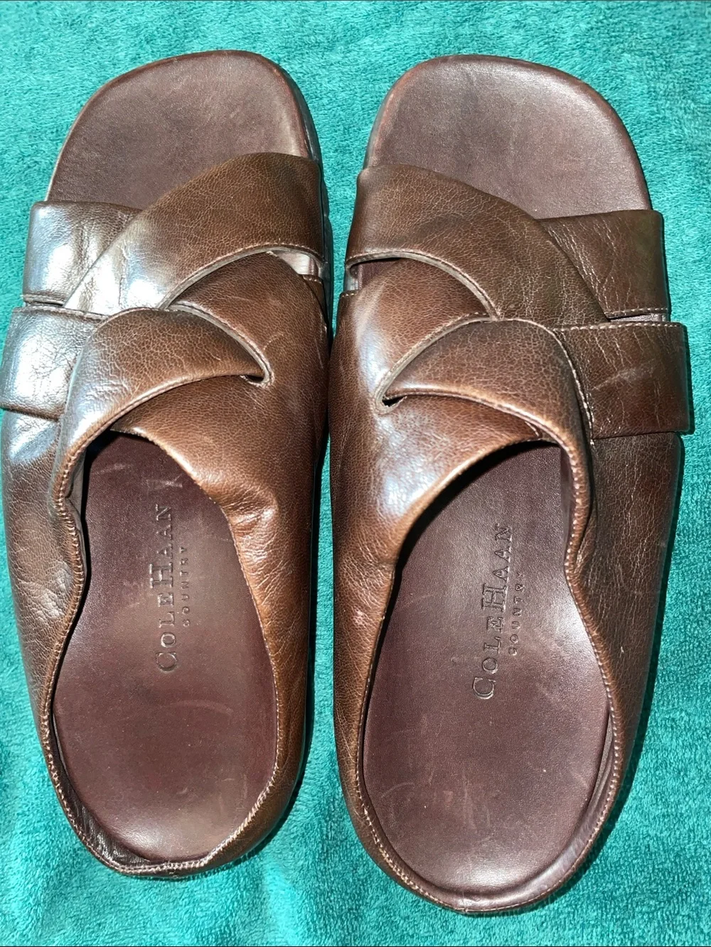 Cole Haan Men's Brown Leather Crossover Slide Sandals